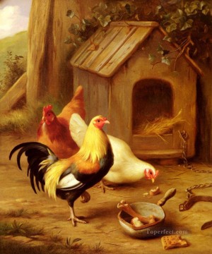 Animal Painting - Pollos Alimentando animales de granja Edgar Hunt